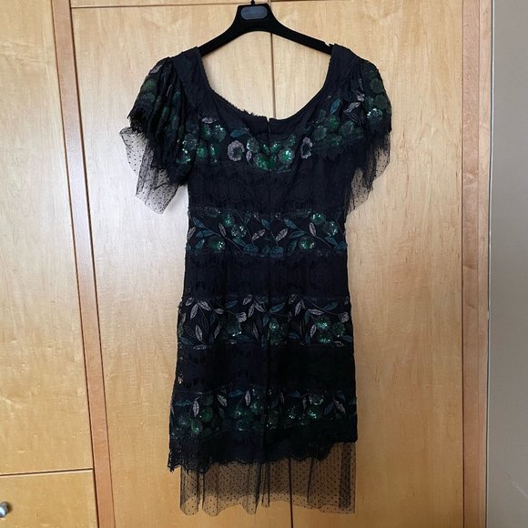 COSTARELLOS Off-Shoulder Embroidered Tulle Sheath Cocktail Dress - Picture 5 of 9